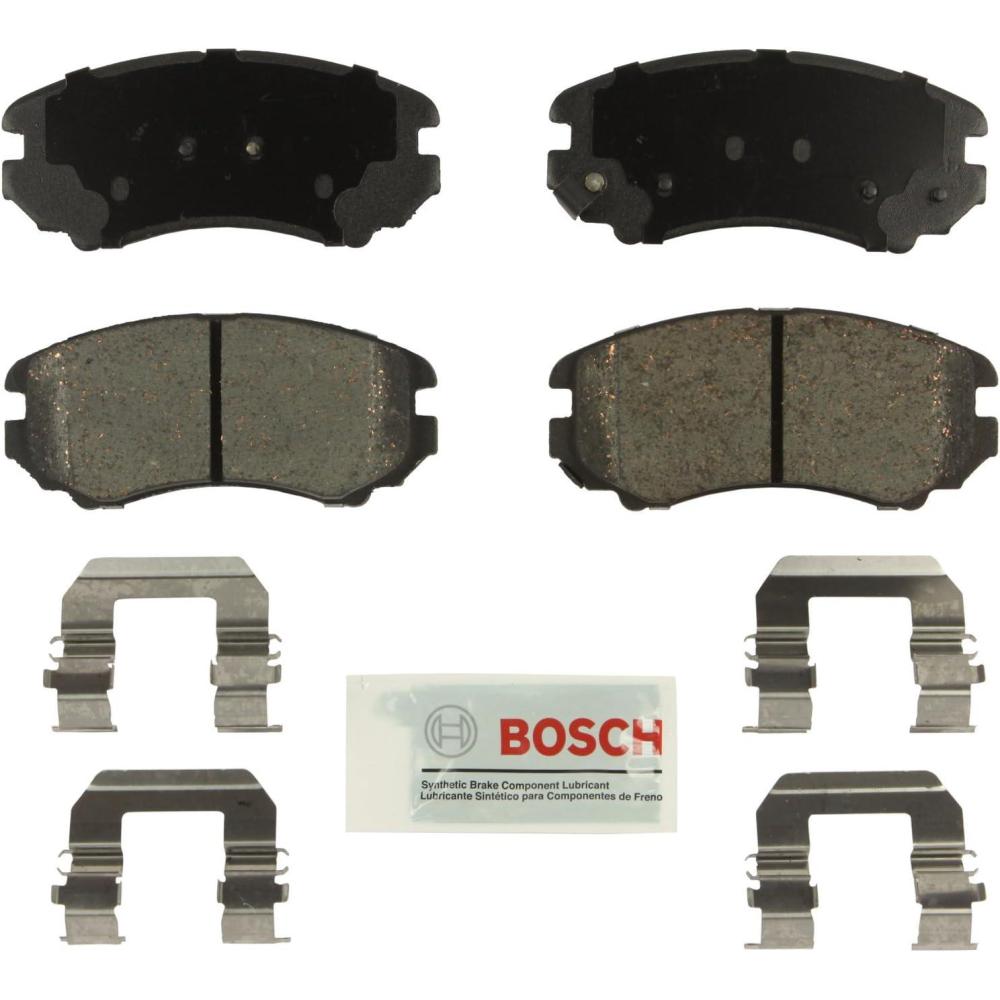 imageBOSCH BE924H Blue Ceramic Disc Brake Pad Set With Hardware  Compatible With Select Hyundai Azera Elantra Sonata Tiburon Tucson Kia Amanti Magentis Optima Soul Sportage FRONT